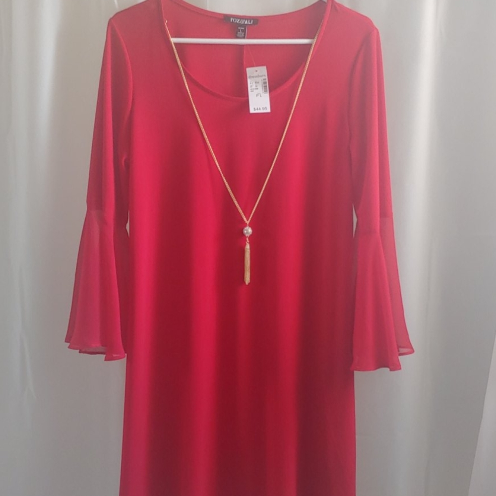 Red flared sleeve dress